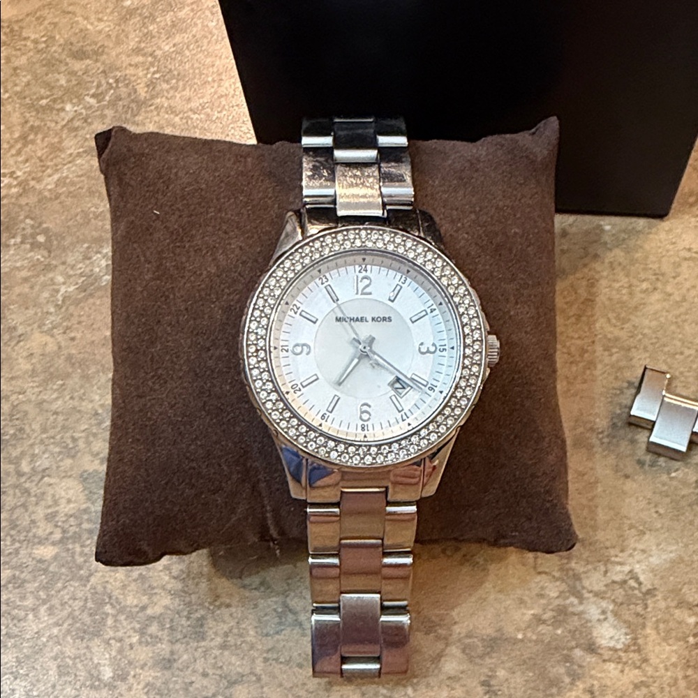 Michael Kors Silver and White Crystal Watch